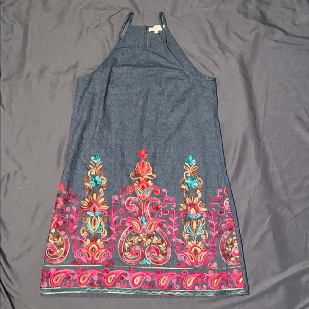 Light weight denim summer dress with embroidery